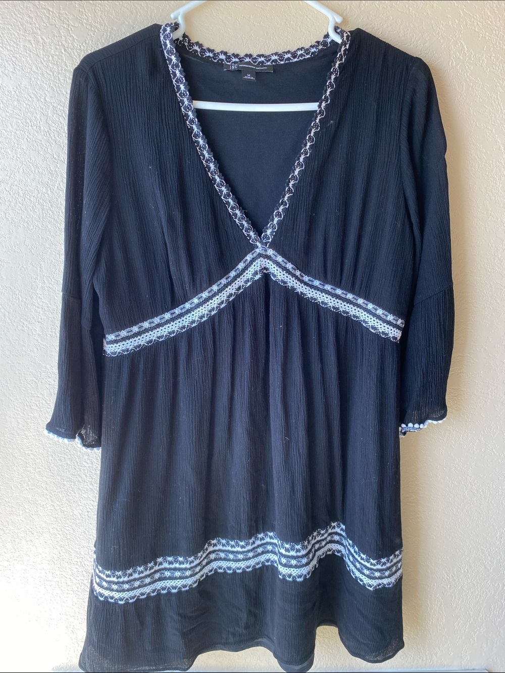INC International Concepts Black Mini Dress with White Lace Trim